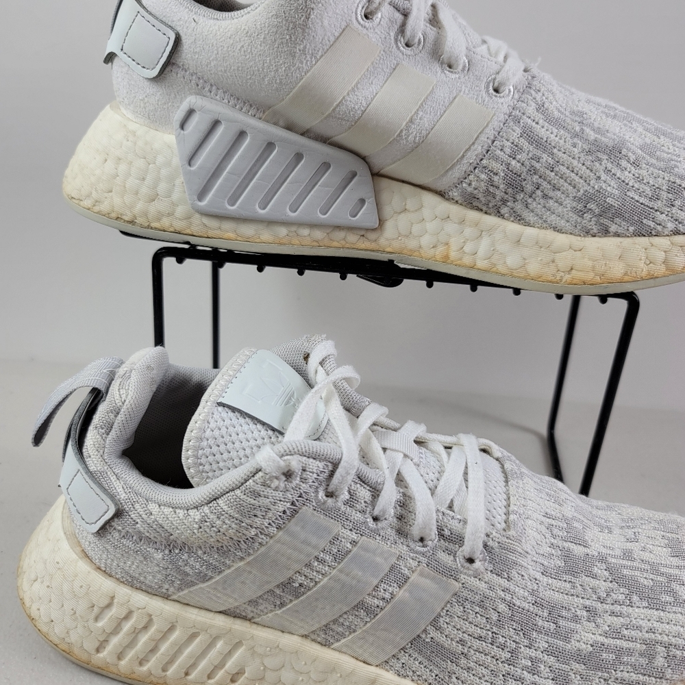 Adidas NMD R2 Flyknit Trainers Triple White Gray BY8691 Women Sneakers Shoes 7 - Picture 3 of 12